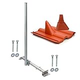 Wasserdichte Abdeckung der Dachöffnung | Kunststoff Frankfurter Pfanne Mastdurchgangsziegel mit Dichtungsmanschette Rot inkl. Sparrenbefestigung Holz-Schraubensatz mit U-Scheiben / Abmessung Frankfurter Pfanne 32,5 x 40 cm