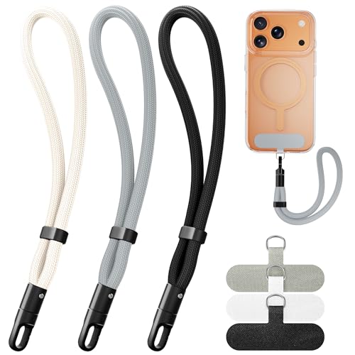 SHANSHUI Hand Wrist Strap Lanyard, 3 Pack Adjustable Cell Phone Lanyard Strap, Hand Wrist Strap Lanyard with 3x Tether Tabs for Smartphones- Black White Gray