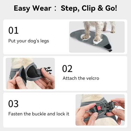Joytale Hundegeschirr Kleine Hunde, Reflektierend Weich Gepolstert Geschirr, Air-Mesh Brustgeschirr Hund Klein, S, Grau
