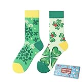 NxnChc Lustige Socken Für Damen Und Herren Unisex Viele Vierblättriger Glücksklee MotiveTier Essen Obst Sport Kunst Aus Baumwolle Geschenk Asymmetrische Muster Links Und Rechts