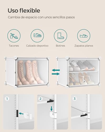 Miniatura 8 de Songmics Mueble Zapatero Plástico, 12 Compartimentos Para 48 Pares De Zapatos, Con Puertas, Estructura De Acero Y Estantes De Plástico, Armario Para Dormitorio, Blanco Nube Y Transparente Lpc040w01