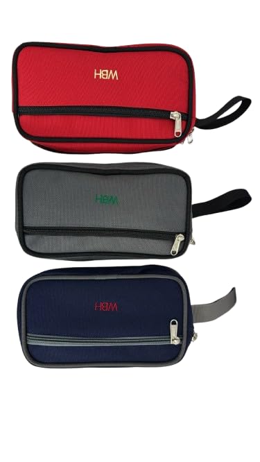 Unisex Canvas Hand Bag Pouch Set of 3, Red, Grey, Navy Blue-image-15