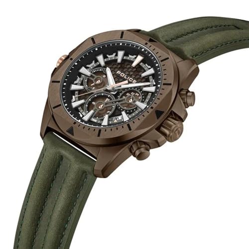 Image of Police Brown Dial Multifunction Leather Strap Watch for Men