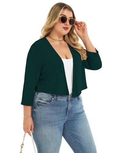 Image of Plus Size Shrugs for Women 3 /4 Sleeve Cropped Cardigan Knit Sweaters Open Front Bolero 2026