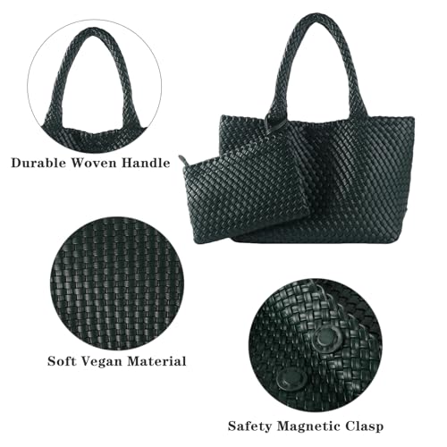 Image of Woven Tote Bag for Women Vegan Leather Handwoven Bags with Small Purse