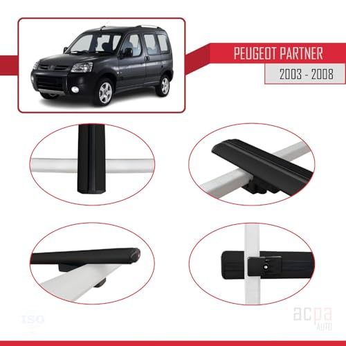 Barres de toit railing Peugeot Partner 2003-2008 en aluminium 4 barres noir