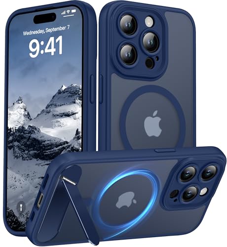 AMILIFECASES Magnetic Compatible with iPhone 15 Pro Case, [Built-in Kickstand][Full Camera Protection][Compatible with MagSafe][Anti-Fingerprint] Shockproof Phone Case for iPhone 15 Pro 6.1",Blue