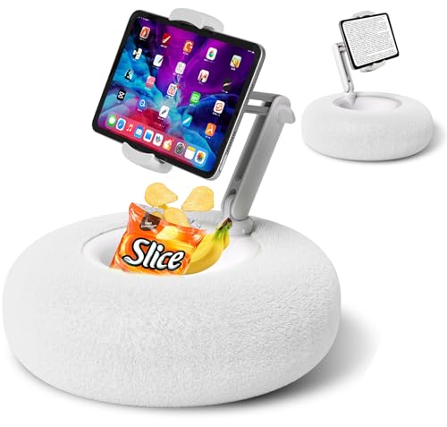 Debtrop Kindle Pillow Stand Holder with Snack Bowl for Reading in Bed, Cozy Tablet Phone iPad Pillow Stand for Lap Compatible with 4.7'-13' Phone, Tablet, iPad, iPhone, Google, Kindle, Samsung(White)