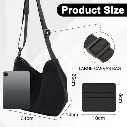 Hobo Crossbody Bags for Women, Black Canvas Crossbody Bag, Soft And Washable, Zipper Closure, Large Capacity Design for Work, Travel, Shopping And Beach Vacation, with 1 Black Card Holder2