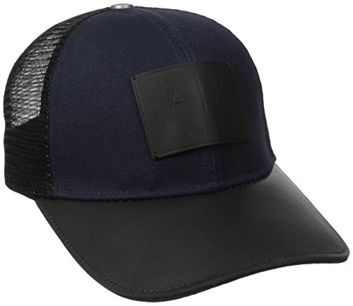 Armani Exchange Men's Logo Patch Mesh Trucker Hat, Sky Captain, One Size