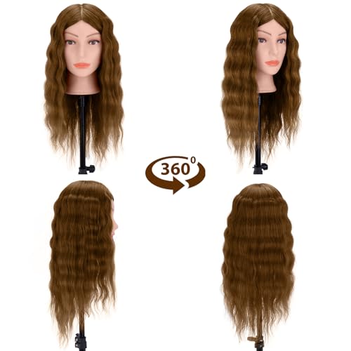 Mannequin Head 26" 100% Real Hair, Doll Head for Hair Styling & braiding with Table Clamp Holder + DIY Hair Styling Set, Mannequin Head for Cosmetology Training Head and Stylist Supplies（Light brown）