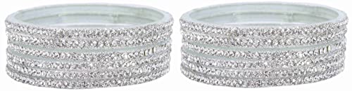 Image of NMII Glass with Zircon Gemstone and Beads Studdded Glossy Finished Traditional Bangle Set For Women and Girls