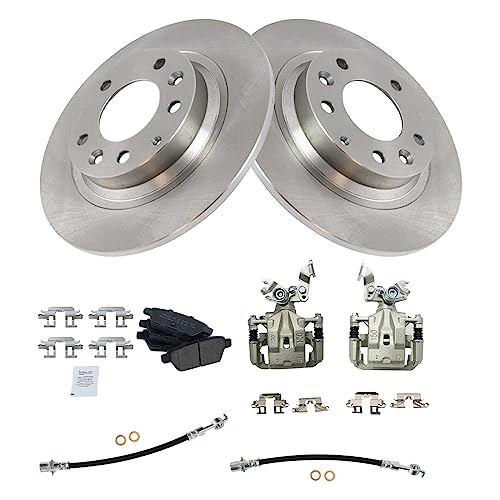 Image of TRQ Rear Brake Pad and Rotor Set Semi Metallic Rotors Calipers Hoses | For 2009-2012 Ford Fusion Lincoln MKZ 2009-2011 Mercury Milan