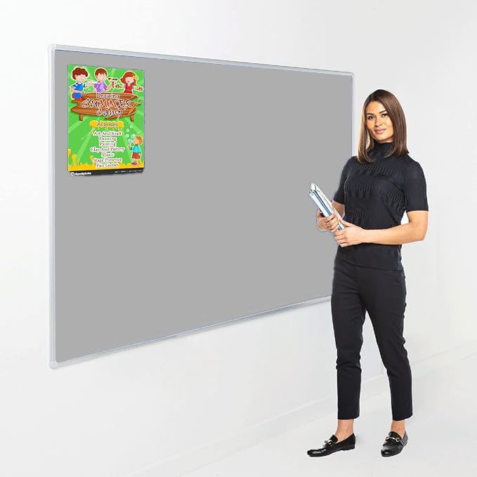 Wonderwall Large Felt Noticeboard Grey, 180 x120 cm, Budget Display Pinboard, Aluminium Frame - Ideal for Office, School, or Industrial Use