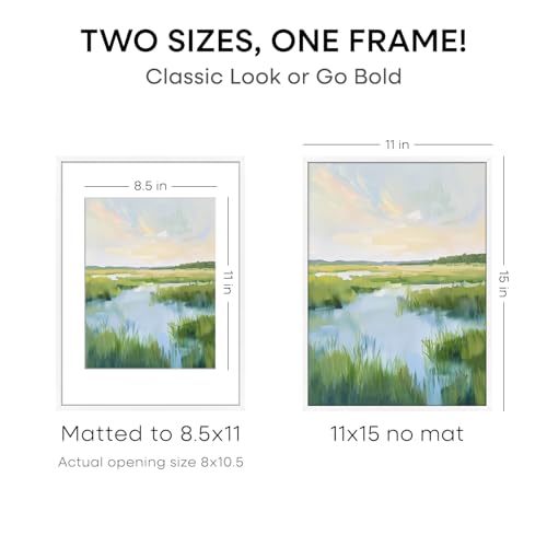 Image of Homeforia 11x15 Picture Frame White, High End Metal 11x15 Poster Frames with Mat for 8.5x11, 11 x 15 White Frames Matted to 8.5 x 11 inch Photo, 11by15 Hanging Frames, Tempered Glass, Wall Kit, Set of 2