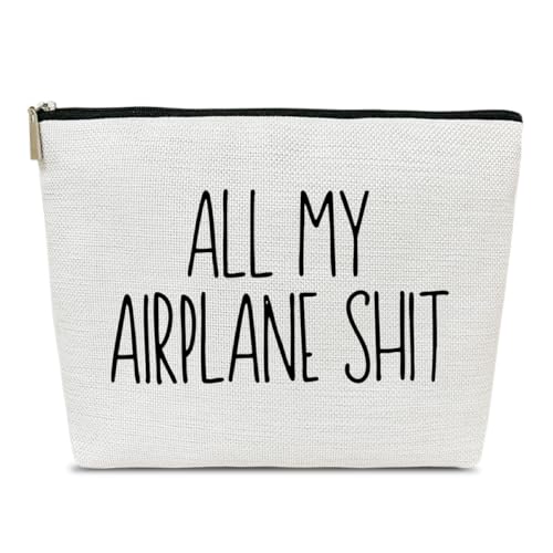 Ythuil Travel Gifts Makeup Bag, Flight Attendant Cosmetic Bag for Purse, Girls Trip Gifts Favors for Women Female Girlfriend Best Friend Traveler, All My Airplane Shit Organizer Pouch