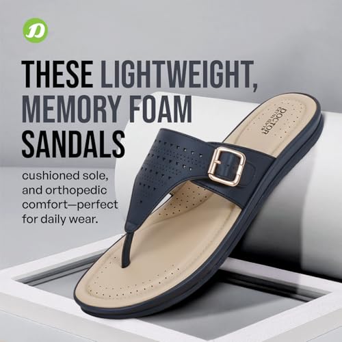 Image of DOCTOR EXTRA SOFT Women's Memory Foam Flat Slippers /Flip-Flops Stylish Casual Comfortable Diabetic Orthopedic Lightweight Slip-On Sandals with Adjustable Buckle for Women & Girls D-609