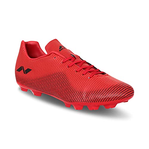 Image of Nivia Carbonite 4.0 Football Shoes for Kids | TPU Sole with PVC Synthetic Leather Upper | Die Cut Soft Cushion Sockliner | Light Weight Insole | Ideal for Hard Surfaces (Red /Black) UK-3