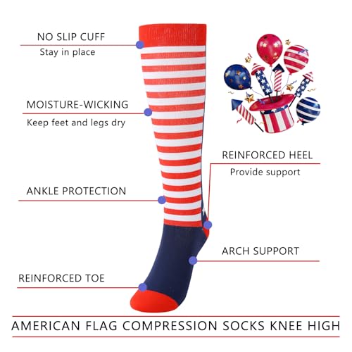 Image of Junely Compression Socks for Women Knee High Festival for Running Athletic Nurses Pregnant Women Work Support Travel Flight