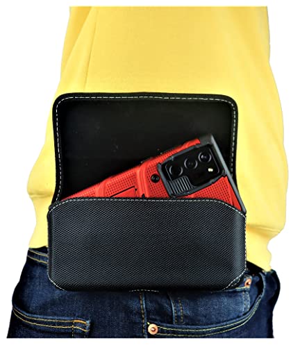 Mgbca Nylon Cell Phone Holster Pouch For Samsung Galaxy Note 20, Note 20 Ultra Rugged W/Fixed Belt Loop Clip Holder, Magnetic Closure, Fits With Case On Mobile Phone (Black-Horizontal) #TOP1