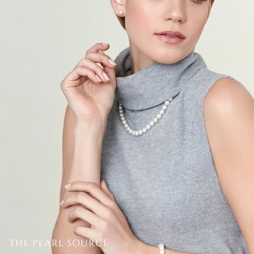 The Pearl Source 14K Gold 9-10mm AAAA Quality White Freshwater Cultured Pearl Necklace for Women in 20" Matinee Length3