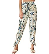 Locachy Women's Casual Floral Printed Elastic Waist Side Slit Knot Summer Beach Lounge Pants with...