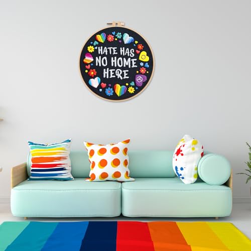 Image of Nuberlic Embroidery Kit for Beginners - LGBT Love Pattern Adults Starter Cross Stitch Kit DIY Needlepoint with Hoop, Pre-Printed Fabric, Threads & Step-by-Step Guide