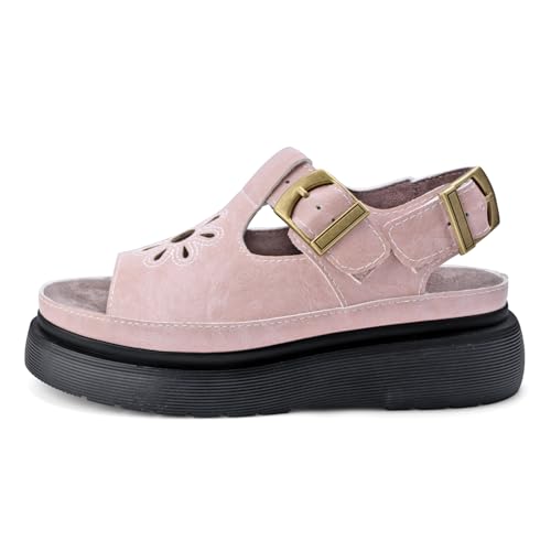 Image of Platform Sandals for Women Chunky Ankle Buckle Casual Open Toe Comfortable Flower Decoration Fisherman Sandals