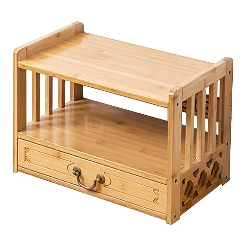 SANCTIFD Altar Table with Drawer,Puja Table for Home,Perfect Used for Meditation, Prayers, Divination, Witchcraft, Bamboo Furniture for Displaying Jars, Plants and Books (Wood Color, 16.5x9.8x11 in)