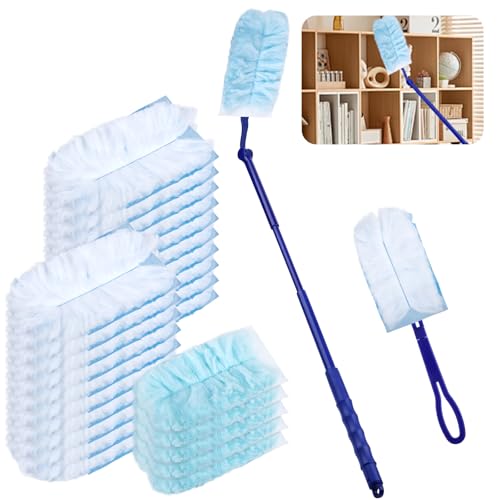 25 Piezas Recambios Plumero Atrapapolvo para Swiffer, Plumero Duster Kit con 1 Asa + 1 Palo Telescópico, Repuesto para Colector de Polvo Electrostático para la Sala de Estar, Cocina, Oficina