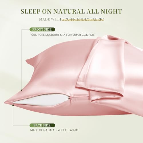 Image of THXSILK Mulberry Silk Pillowcase King Size, Set of 2 Pillowcases, Pillow Cover with Hidden Zipper, Soft Smooth Cooling Pillowcases for Hair and Skin, Gift for Women Men, Charming Pink