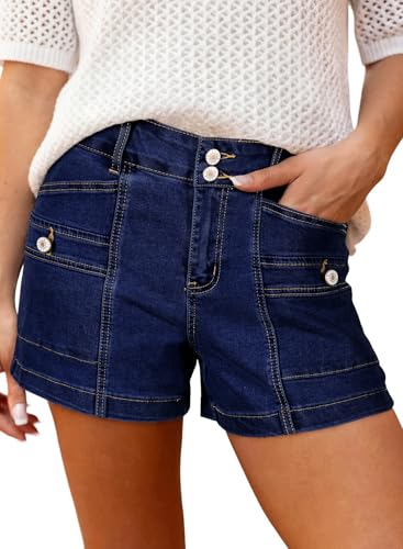 Image of Astylish Women's High Waisted Stretchy Jean Shorts Trendy Denim Shorts