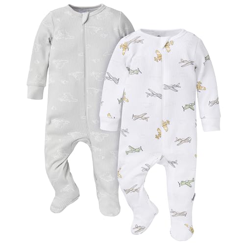 Gerber baby-girls 2-pack 2-way Zip Thermal Footed Sleep 'N Play