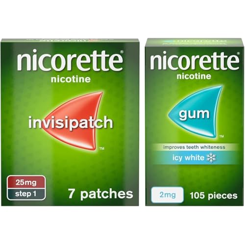 Nicorette Dual: Icy White 2mg Nicotine 2mg Gum, Icy White 105 Pieces & Nicorette Invisipatch 10mg x 7 Nicotine Patches (Quit Smoking and Stop Smoking Aid)