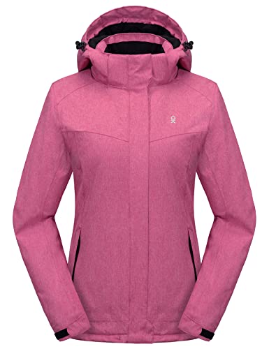 Little Donkey Andy Women's Waterproof Hiking Skiing Jacket with Removable Hood, Fleece Lined Winter Warm Rain Coat Rose M