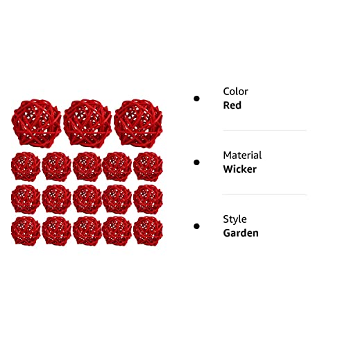 Qingbei Rina 18 Pcs Decorative Balls,Christmas Rattan Balls,Red Wicker Balls,Decorative Orbs Spheres,Bird Toys,Bowl Vase Filler For Centerpiece,Diy Craft,Christmas Holiday Home Decor,Gifts #TOP6