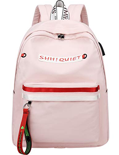 El-fmly Cute Backpack Waterproof Lightweight College Student USB Charging Port Headphone Casual School