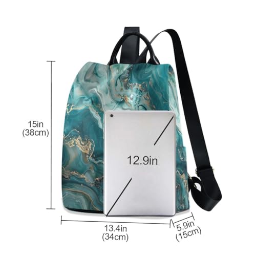 Image of ALAZA Teal Blue Marble Trips Hiking Camping Rucksack Pack for Women