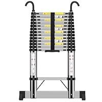 Teleskopleiter 4,7m, Handliche Leiter mit Haken und Stabilisatoren, Höhenverstellbar, für die Tägliche Pflege, Garten, Wohnwagen usw.