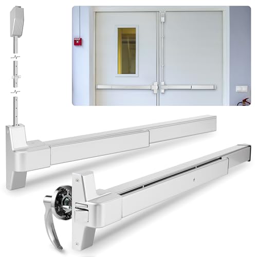 IRONWALLS Heavy Duty Stainless Steel Panic Bar Exit Device Set for Double Doors, 32 Inch Commercial Push Bar with Exterior Door Lever & 27.5 Inch Vertical Rod Panic Bar, Surface Mounted Panic Hardware