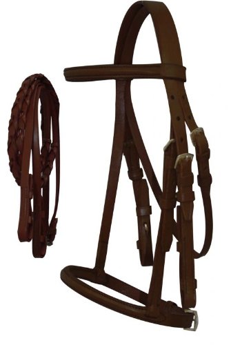 Mini Size English Browband Leather Headstall w/Reins (Dark)