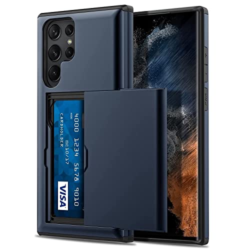 Capa Porta Cartão para o Samsung Galaxy S23 Ultra - Compartimento Oculto para Amazenamento de 2 Cartões e Proteção Anti-impacto Azul