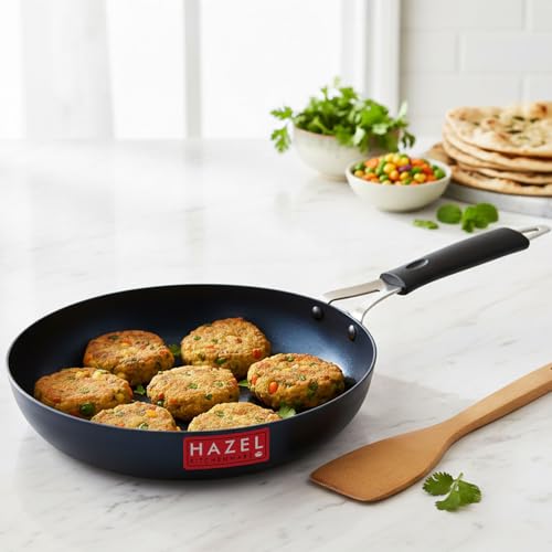 Image of HAZEL Traditional Lokhand Fry Pan | Heavy Duty Iron Skillet | 22 cm, 1.2 Litre | Induction & Gas Stove Compatible | Pre-Seasoned Black Iron Pan