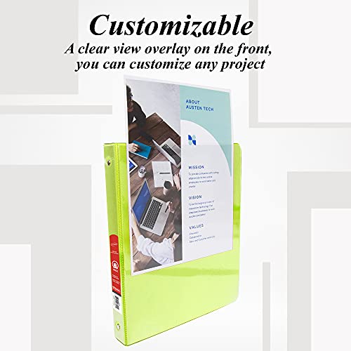 Image of BAZIC Products 1 /2 inch Lime Green 3-Ring View Binder, Round Ring, 4-Pack | round rings, 1 /2 in Lime Green view 3-ring binder, 2 inside pockets, holds up to 100 sheets, Durable poly cover, 2 Pocket