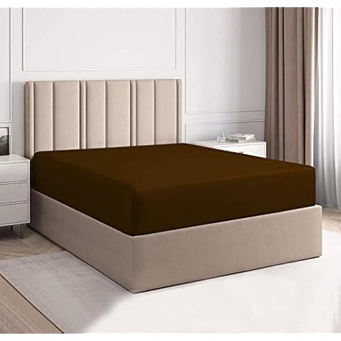 renoazul® King Size Sheets Non-Iron Plain Poly Cotton Kingsize Bedding Set 16 Inch/ 40cm Extra Deep Pocket Mattress Cover Chocolate Bed Sheet Only Cover