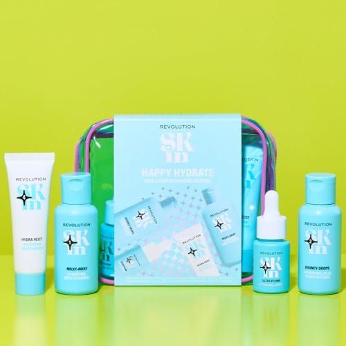 Image of Revolution Skin Happy Hydrate 4 Step Starter Kit, 4 Mini Products | Hydrating Skincare Set with Cleansing Milk, Essence, Serum & Moisturizer, Vegan & Cruelty-Free
