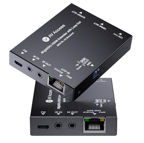 AV Access 4K@60Hz HDMI Over Ethernet Extender Over Cat6/7 Upto 230ft with Loop Out Supports 4K 4:4:4 HDR10 HDCP 2.3 Doby Atmos DTS:X Bi-Directional IR PoC EDID & ARC Switch (4KEX70L-H2)