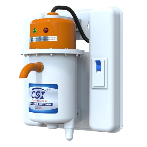 Image of CSI International Instant Water Heater Geyser 1 Litre Portable ABS Plastic Body Fast Heating Electric Water Heater with Auto Cut Off Safety and 1 Year Warranty White Orange