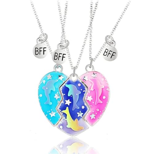 Best Friend Necklace for Girls with Magnetic Matching Heart Pendant, BFF Friendship Gift Women Sister Mother Daughter and Teens, Adjustable 17.7 Inch Chain, Sterling Silver Plated - Povtor