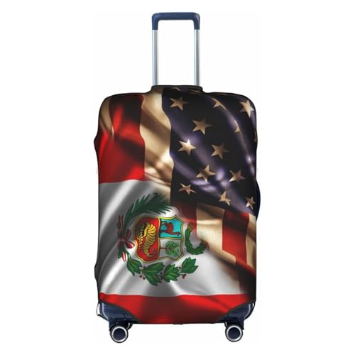 Travel Luggage Cover Combined Peru And Usa Flag Fashion Washable Baggage Suitcase Protector Fit For Luggage Small